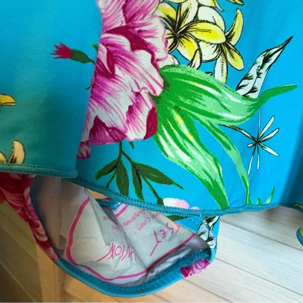 Betsey Johnson Pink Floral Blue Swimsuit - Picture 6 of 7